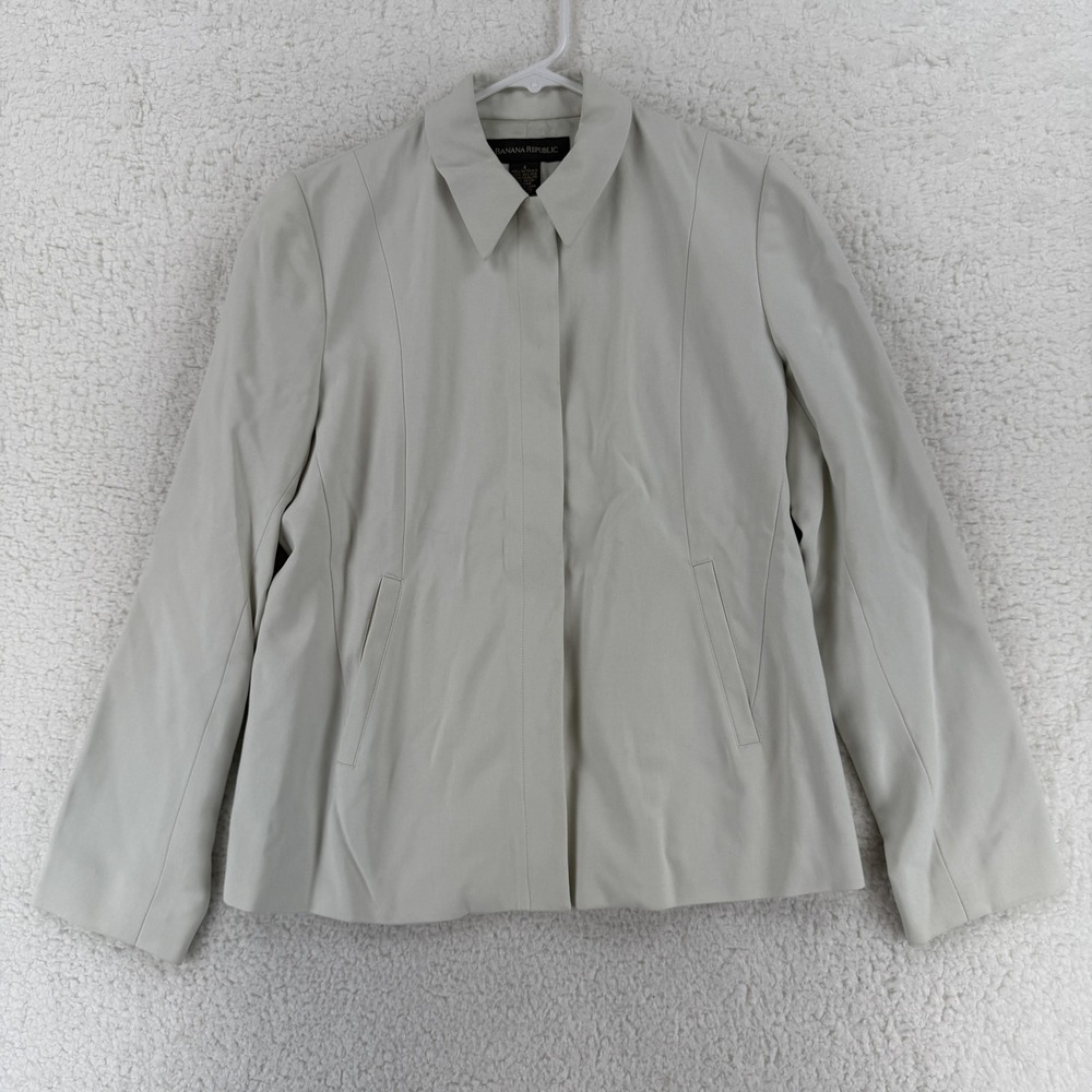 Banana Republic Jacket Womens 4 Gray 100% Silk‎ Twill Collared Snap Front Lined